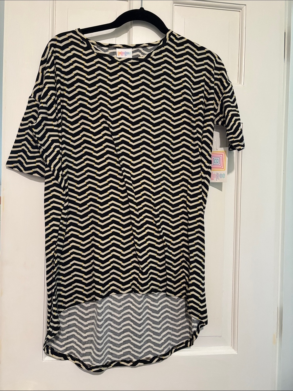 LuLaRoe Black, Cream & Yellow Chevron Midi